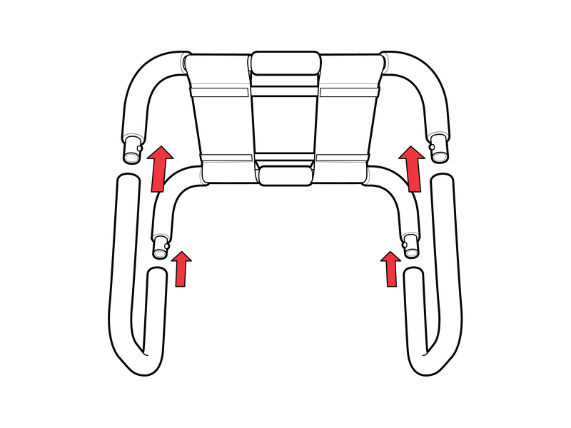 Diagram of a queening seat with labeled anchor points on a white background